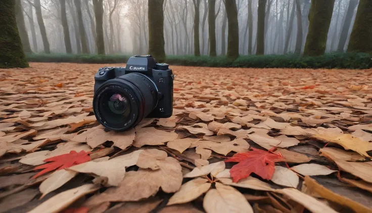 China-style，Ultra-wide angle of view，Beautiful view of autumn，school ground，Wagas，Cloud fog，fall foliage，Fallen leaves all over the ground，Tyndall rays，oc rendered，high qulity，8K，super-fine，Hyper-realistic，Ultra photo realsisim，35mm camera lens，ultra - det...