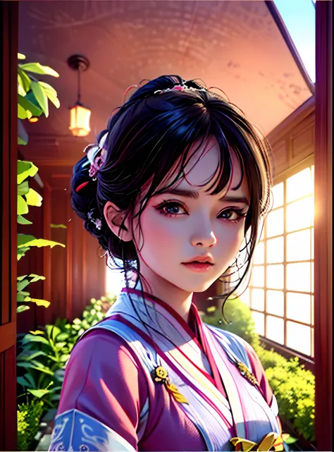 there is a woman that is standing in front of a window, Guviz-style artwork, Palace ， A girl in Hanfu, Guviz, Kawaii realistic portrait, a beautiful anime portrait, Soft portrait shot 8 K, Stunning anime face portrait, Rendu portrait 8k, Realistic anime 3 ...