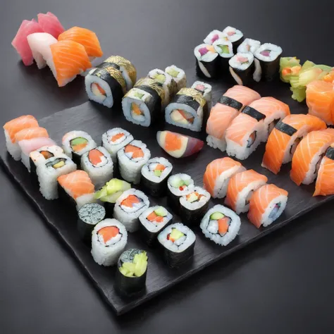 sushi，Juicy，delicacy，thermography，closeup cleavage，promo photo，Complicated details，hdr，The is very detailed，Diffuse reflections illuminate ultra-detail, (Complexity, detail, Ultra detail super-detailing), Cinematic, Hyperrealistic