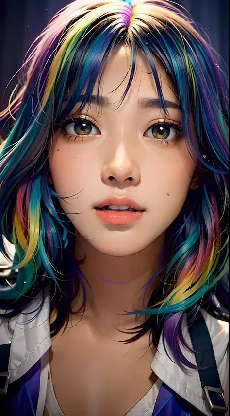 portrait of an 18-year-old african american girl with rainbow colored hair