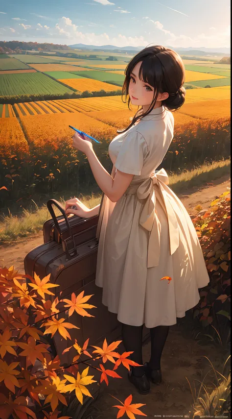 (The autumn light is just right, and the earth becomes colorful. In the countryside, there are thousands of miles of fertile fields, fragrant rice and fruits, and endless "abundant" light, creating a delightful scene:1.65),abstract (anime:0.1), absurd surr...