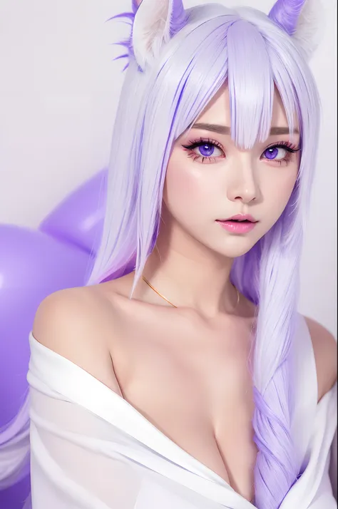 Unicorn anthropomorphic female high detail white hair purple pupils