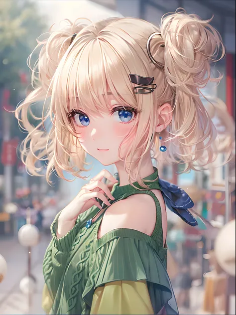 absurderes, ultra-detailliert,bright colour, extremely beautiful detailed anime face and eyes,(独奏:1.7) view straight on, 25 years old, )Short hair,Blonde hair with short twin tails,(Forehead:1.2) Shiny hair,(Green Sweater Dress:1.3),(Black long boots:1. 3)...