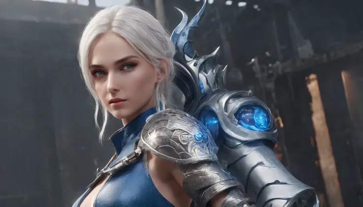 Cirilla Fiona Elen Riannon，Highest image quality，Outstanding details，超高分辨率，（Fidelity：1.4）, Favor the details，closeup cleavage，Ride a dragon，High-tech dragon knight mech，He has a delicate and beautiful face，（（Blue-white flying semi-mechanical fuselage：1.8））...