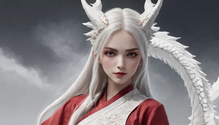 Cirilla Fiona Elen Riannon，动态照明，art  stations，poster for，Volumetriclighting，Very detailed faces，4k wallpapers，He has a delicate and beautiful face，long hair flowing，horse tailed，Fringed Hair Ornament，Dynamic perspective，White Hanfu，White gauze flying，red w...