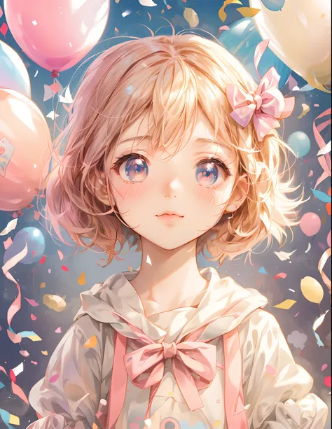 anime girl with balloons and confetti in the air, anime visual of a cute girl, young anime girl, beautiful anime art style, anime vibes, nightcore, clean detailed anime art, cute anime girl, beautiful anime portrait, high quality anime artstyle, beautiful ...