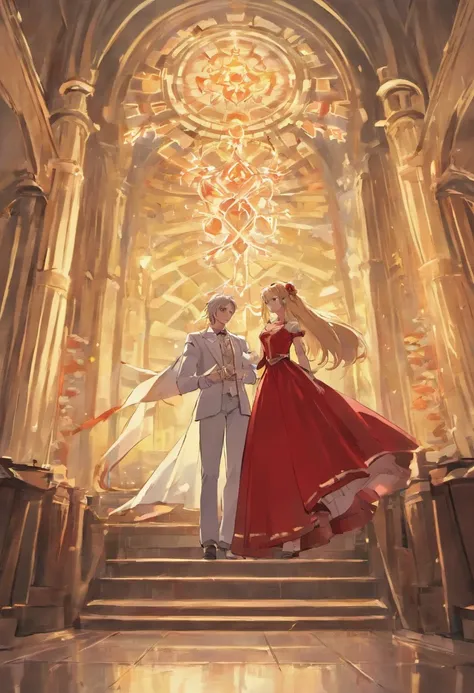 ancient wind，Big married couples，(a young man and a woman)Wearing a big red wedding dress，The bride is beautiful，The groom is tall and handsome