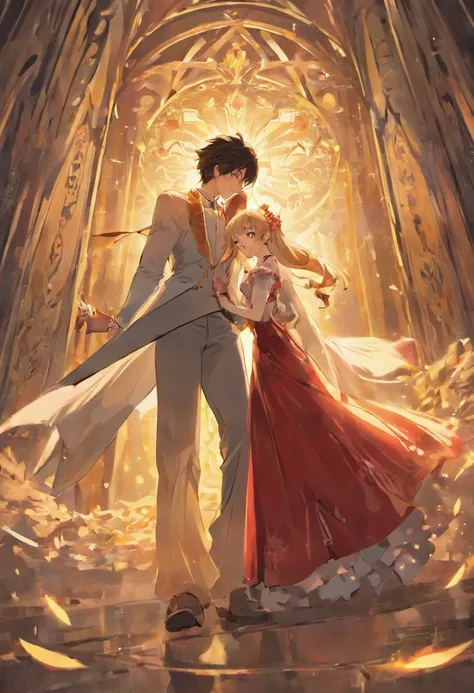 ancient wind，Big married couples，(a young man and a woman)Wearing a big red wedding dress，The bride is beautiful，The groom is tall and handsome