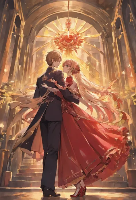 ancient wind，Big married couples，(a young man and a woman)Wearing a big red wedding dress，The bride is beautiful，The groom is tall and handsome