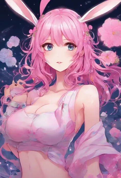 Cute sexy girl, Pink hair, A bunny girl, Ultra photo realsisim, Detailed lighting, anime big breast, possessed