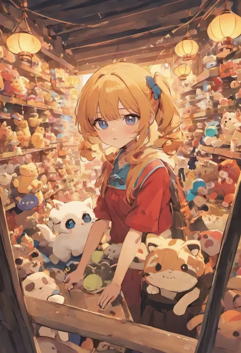 Anime girl with lots of stuffed animals and cats, Detailed and cute digital art, Berry Bar, Beautiful Art Style, digitial painting, Beautiful digital art, Nice detailed illustrations, digital anime illustration, 3 d render official art, Highly detailed off...