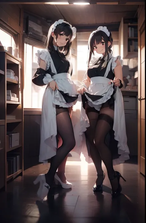 ultra-quality, ultla highres, Hyper Detailed, High contrast, superfine illustration, creative refinement, maid, ssmile,Black stockings