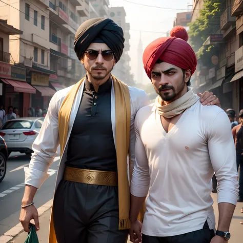 Shahrukh Khan with Babar azam at Delhi Street wearing a turban on head