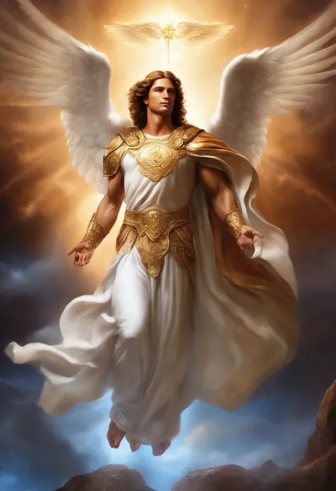 um personagem mascuLino, anjo oLhos vermeLhos e um sorriso debochado , imagem ceLestiaL, detaLhes intricados, reaLista, asas ROSAS e grandes, fundo angeLicaL, L, Male character of the Bible, Michael is wearing his angelic armor, cosmic background, Illumina...