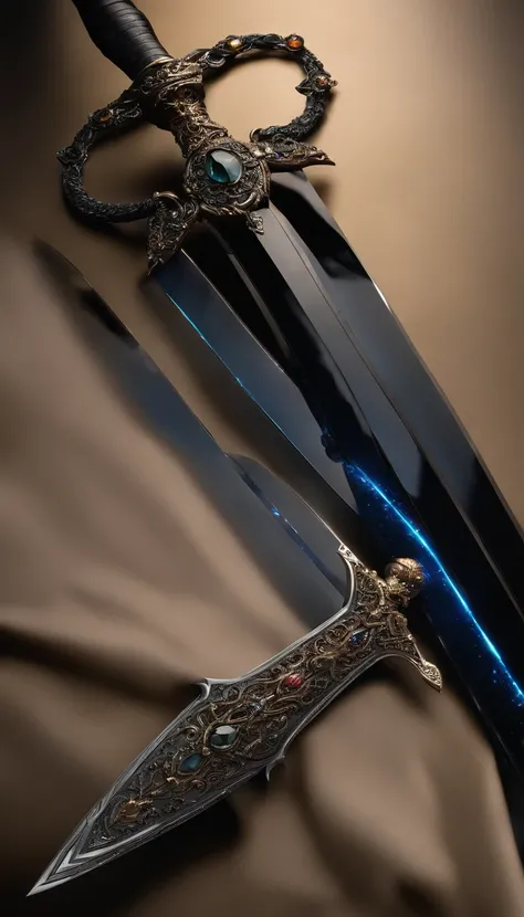 greatsword, thin long obsidian blade, black colored blade, glittered with stars, intricate design