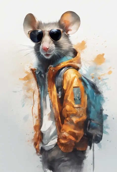 Perfect centering, Cute mouse, Wear a student team jacket, Wearing sunglasses, Wearing headphones, cheerfulness, Standing position, Abstract beauty, Centered, Looking at the camera, Facing the camera, nearing perfection, Dynamic, Highly detailed, smooth, S...