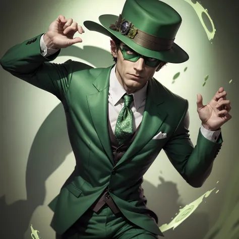 The riddler, Standing in a green suit with an expression of confusion