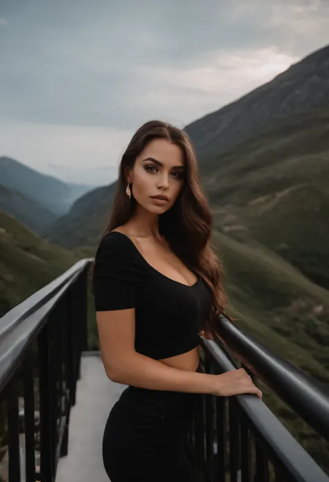 arafed woman with black clothes, sexy girl with brown eyes, portrait sophie mudd, brown long hair and siren eyes, selfie of a young woman, bedroom eyes, violet myers, without makeup, natural makeup, looking directly at the camera, face with artgram, subtle...