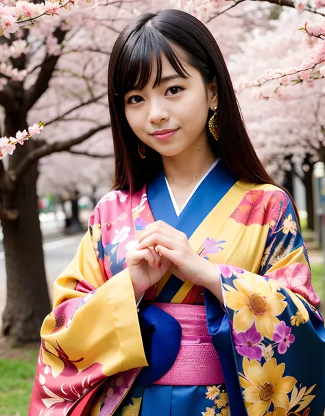 ((Mundo das Trevas)),profissional , obra prima、qualidade superior、Fotos realistas , profundidade de campos 、（sexypose）、(Background of cherry blossoms in full bloom),（Beleza Suprema）、Um cabelo escuro、（)、（Kimono with beautiful pattern）、（fundo noturno）、（（Uma ...