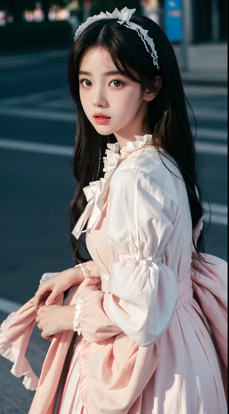 (Best quality,16k,High resolution photography:1.2), Lolita style, Wearing Lolita clothes, Korean and Japanese beautiful girls, Street background, Vibrant colors, Detailed eyes and lips, Ultra-fine painting, Sharp focus, Studio lighting