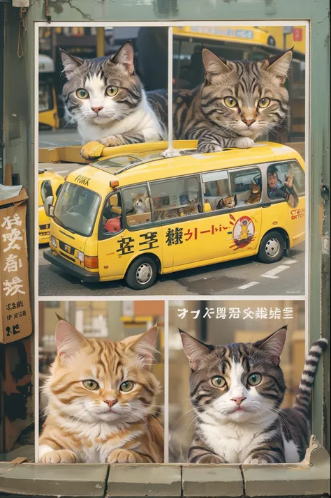 The city where the cats live、Posters are everywhere、Taxi driver is a cat、The bus driver is also a cat、The customer is also a cat