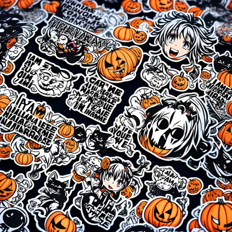 ANIME GIRL BITING A KNIFE HALLOWEEN EFFECT. STICKER LOGO, text saying "I AM YOUR NIGHTMARE!", anime, poster, vibrant, typography