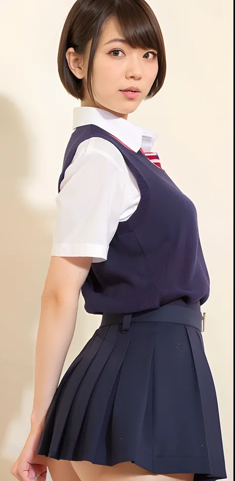 seifuku cosplay,seifuku cosplayershort hair,arm behind,front body, front face, slender body,standing ,(8k, RAW photo, best quality, masterpiece:1.2), (realistic, photo-realistic:1.37), ultra-detailed,(detailed beautiful girl:1.4),1 girl, full body shot,