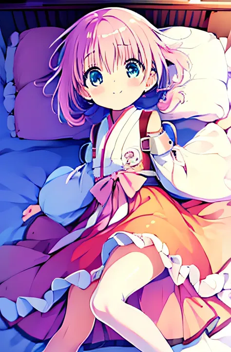 ((masutepiece)), ((best quality)), (ultra-detailed), anime style, on the bed, cute little girl s, 1girl in, solo, ((beautiful ey...