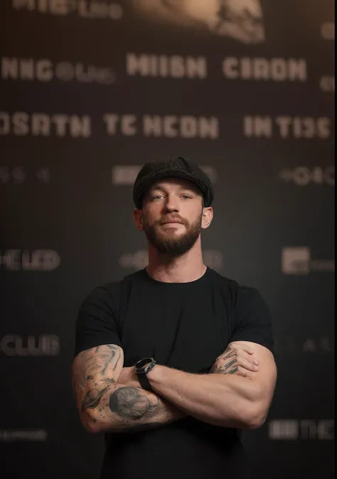 There is a man with a beard and cap with his arms crossed, Clayton Crain, Corpo de Ernest Khalimov, taken in the early 2020s, Jody Highroller, Casey Baugh e James Jean, Cory Loftis, Tom Hardy, felix englund, jony ives, Chris Escaldo, Fisiculturista Ernest ...