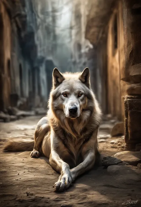 Max Quality, Dramatic lighting, pose amenazante, fierce expression, Epic atmosphere, (((Casco en forma de cabeza de lobo))), (((Toma de cuerpo completo))),Un lobo hecho de metal, ciborg, Estilo cyberpunk, mecanismo, ((Detalles intrincados)), HDR, ((Detalle...