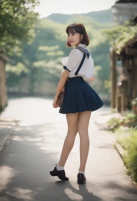 infp young woman、18year old、独奏、japanes、High school students、a sailor suit、embarrassed from、cute little、short-hair、Pull up your skirt