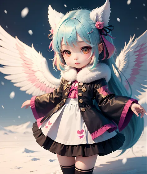 A kawaii loli with multicolored wings，Inspired by Lyckey，Chibi Art，inspired by Tawaraya Sōtatsu，Inspired by Yundu Snow，inspired by Wang Lü