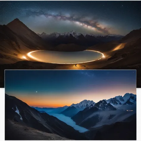 Master Parts、Superior Quality、superior image quality、The 8k quality、Beautiful pictures of the starry sky、magnifica、Arched Milky Way:1.9、Himalayas、Blue glacier:1.9