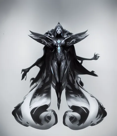 A black and white photo of a demonic creature with wings, arte conceitual demon soul, rsrs, demon noble character design, Arte conceitual escura de alto contraste, symmetric concept art, fanart detalhada do warframe, fanart warframe de alta qualidade, conc...