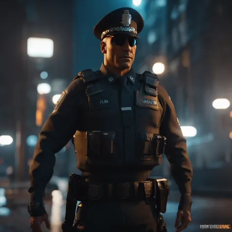 Cyberpunk policeman, Cinematics, 8K, Octane Render, Hyper Realistic, Full-HD, hyper detailed, Full-HD, 32k, realism, photorealistic, super detailed, unreal engine5, cinematic lighting, masterpiece, reflective, eoaxtra depth and dimension, volumetric lighti...