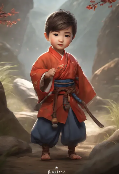 highly detailed portrait kunfu kid dress like a sekiro, Cute and adorable cartoon, fantasy, dreamlike, surrealism, super cute, trending on artstation, 4k