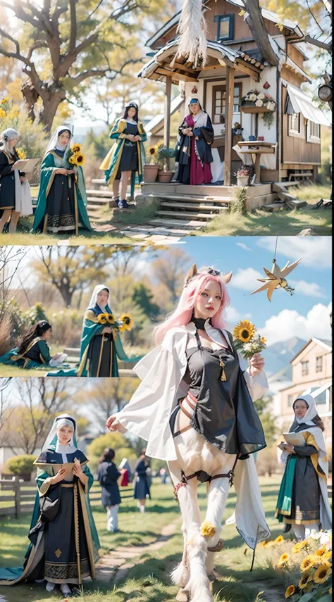 In a very grand scene，The extra-large wide-angle lens captures the appearance of a female centaur。She is a Sunflower Worship nun，Always opposed（Healing emoji smiley face of knitted sunflower puppet😊：99.99）DOA。She is tall，It has the ultimate curvy beauty，Th...