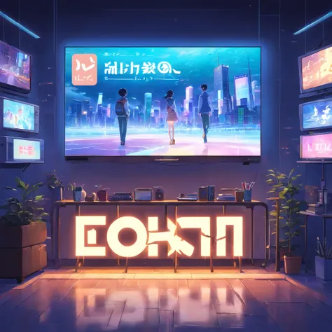 Logo television cartoon led lighting, writes the word TV on television