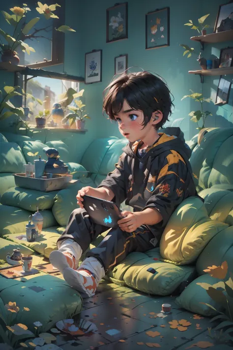 A Boy Gamer PkxdThe illustration is a high definition illustration in 4K resolution with highly detailed facial features and cartoon-style visuals.