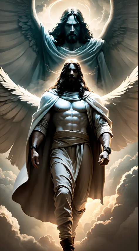 / create: 1Jesus Cristo, descending from the clouds with an imposing presence