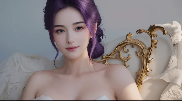 "A real masterpiece (full body portrait1.2) of a 20 year old girl with a pretty, sexy face, cinematic lighting enhances the beauty of the woman with smooth skin, colorful tattoos , solo, double white, beautiful dark eyes and milky white skin. purple hair. ...