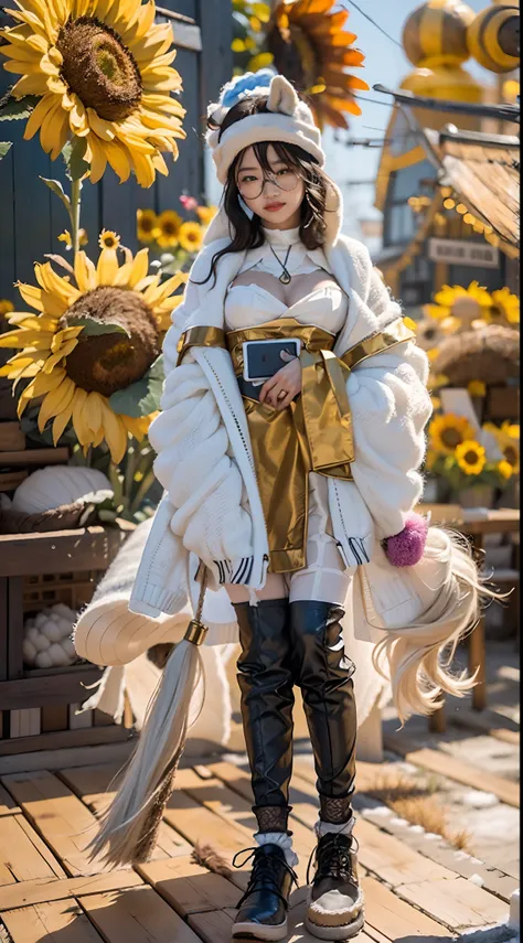 In a very grand scene，The extra-large wide-angle lens captures the appearance of a female centaur。She is a Sunflower Worship nun，Always opposed（Healing emoji smiley face of knitted sunflower puppet😊：99.99）DOA。She is tall，It has the ultimate curvy beauty，Th...