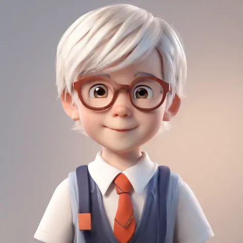 super cute boy,with white hair,school uniform,Glasses,and white hands.