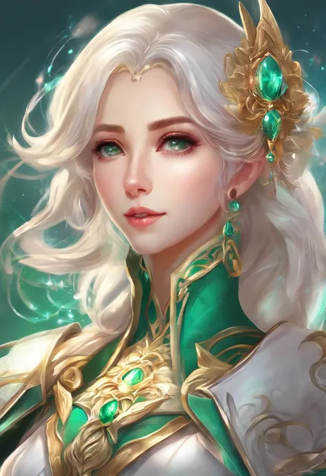 （8K，Best quality，style of anime）Silver-haired female knight，Green emerald pupils，Delicate facial features，The drawing style is similar to that of characters in anime，Full body like，with a pure white background，Character design，quadratic element，Include a s...