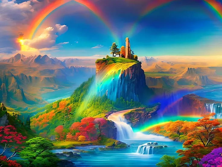 (rainbowfusion:0.8), rainbow world, landscape, UHD, best quality, masterpiece, award winning