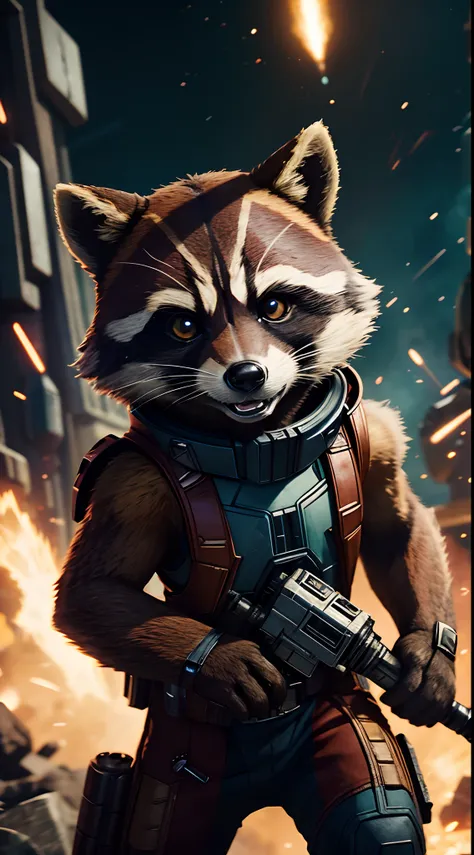 Rocket Raccoon guardians of the galaxy Marvel, 35mm lens, photography, ultra details, HDR, UHD,8K