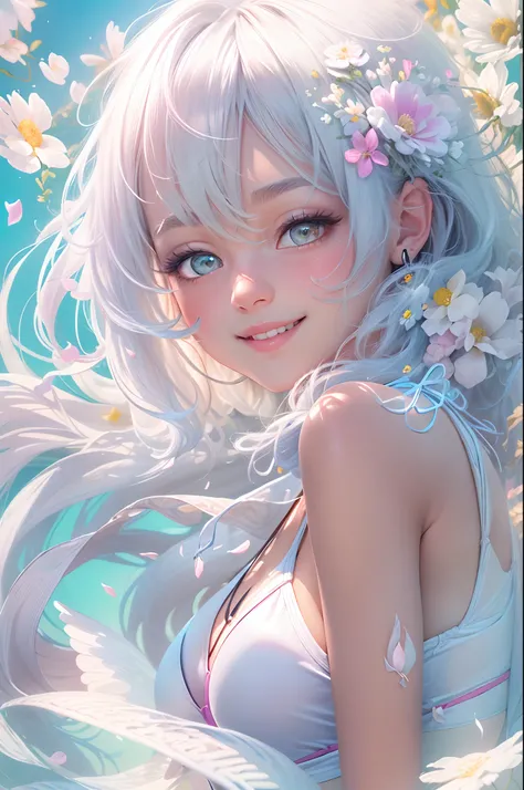 (NSFW),(((Sling bikini))),Masterpiece, Best quality, 1girll, (Colorful),(Delicate eyes and face), volumatic light, Ray tracing, Bust Up Shot ,Extremely detailed Cg Unity 8K wallpaper,Solo,Smile,((flying petal)),(Flowers meadow) sky, Blue sky, Sunny, Light,...