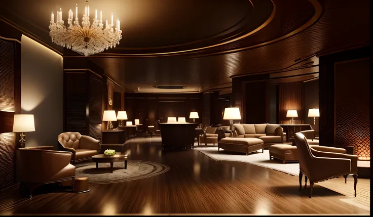 arafed view of a large room with a lot of chairs and tables, luxurious environment, brown atmospheric lighting, gentlemans club lounge, enscape render, cg rendering, lounge background, rendered in unreal engine 6, rendered in corona, well lit 3 d render, h...