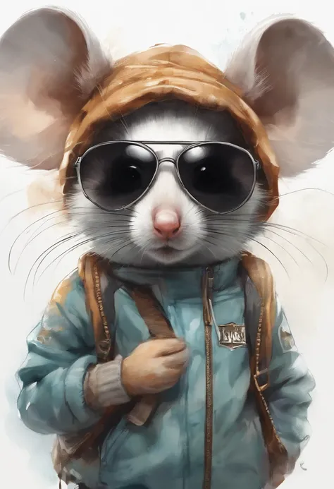 Perfect centering, Cute mouse, Wear a student team jacket, Wearing sunglasses, Wearing headphones, cheerfulness, Standing position, Abstract beauty, Centered, Looking at the camera, Facing the camera, nearing perfection, Dynamic, Highly detailed, smooth, S...