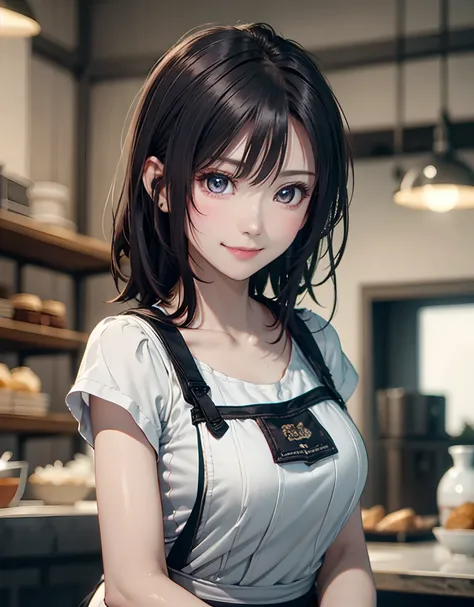 top-quality、8K Masterpiece、超A high resolution、(Photorealsitic:1.3)、Raw photo、女の子1人、Short bob hair、glowy skin、Cafe Clerk、Stylish、Cute apron、((super realistic details))、portlate、globalillumination、octan render、in 8K、ultrasharp、highly intricate detail、Realist...